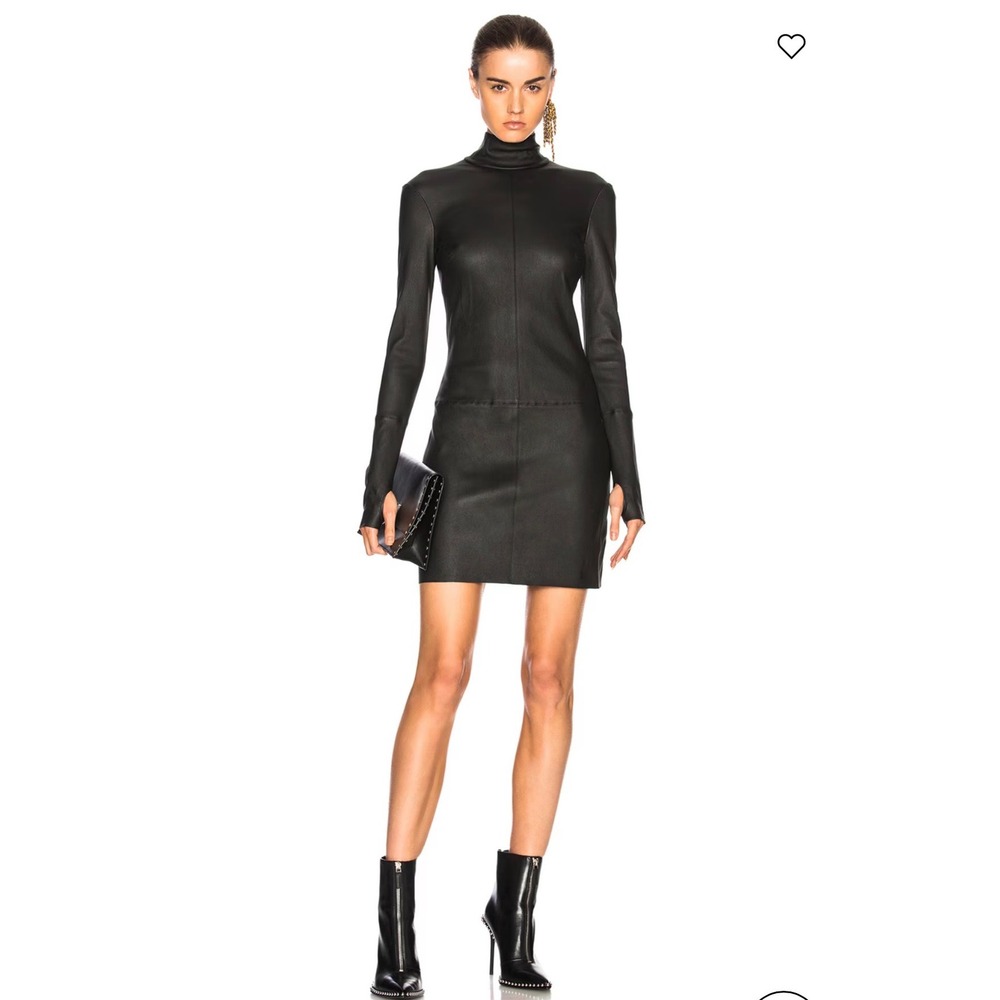 Helmut lang women's 4 100% lamb leather long sleeve turtleneck dress silk lined